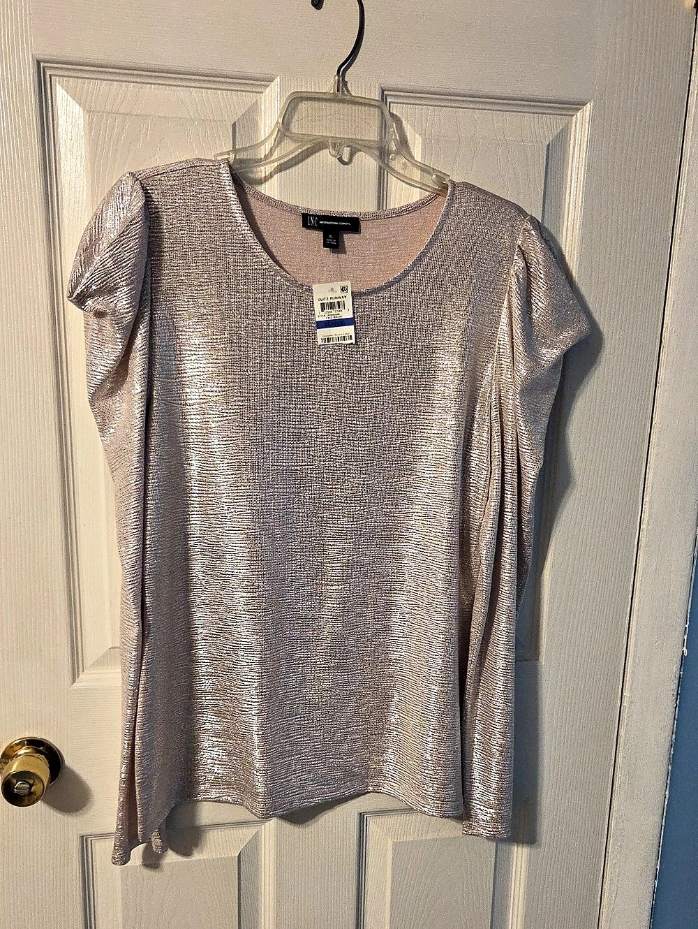INC International Concepts Metallic Long Sleeve Top in Pink XL NWT